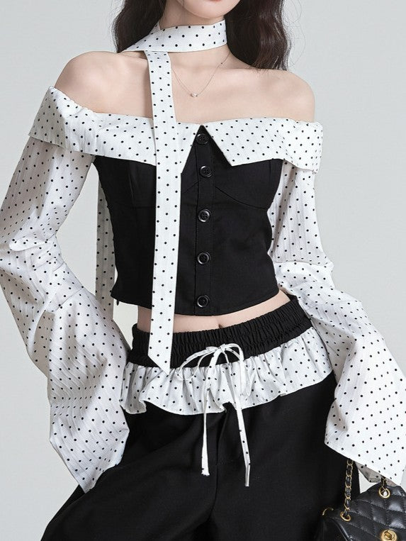 ドット切り替えオフショルダートップス TK0433