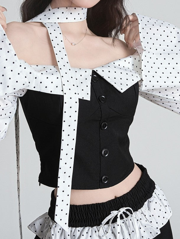 ドット切り替えオフショルダートップス TK0433