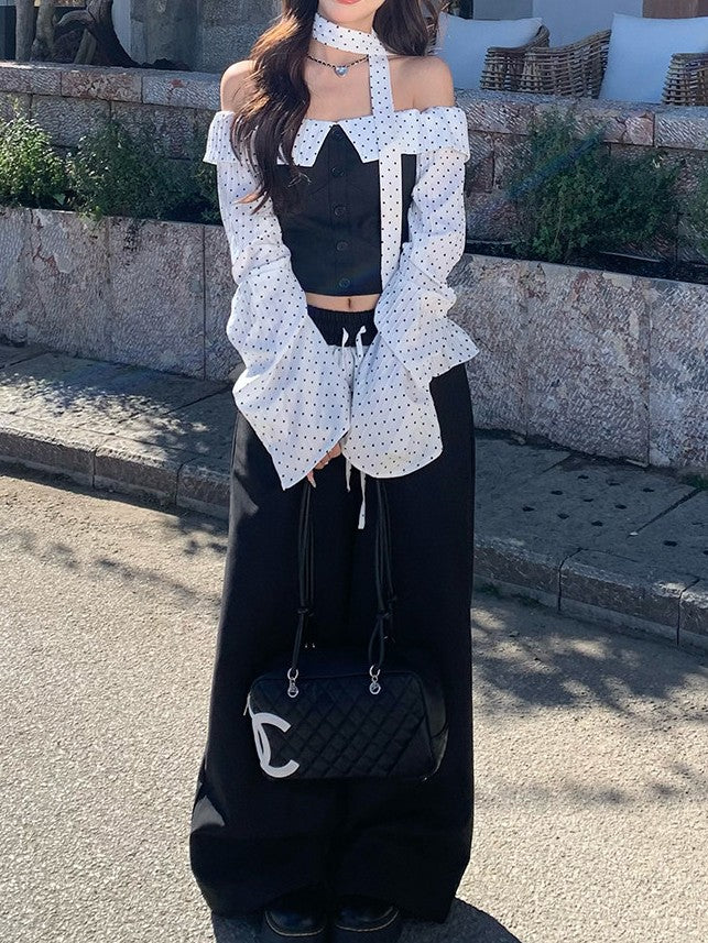 ドット切り替えオフショルダートップス TK0433