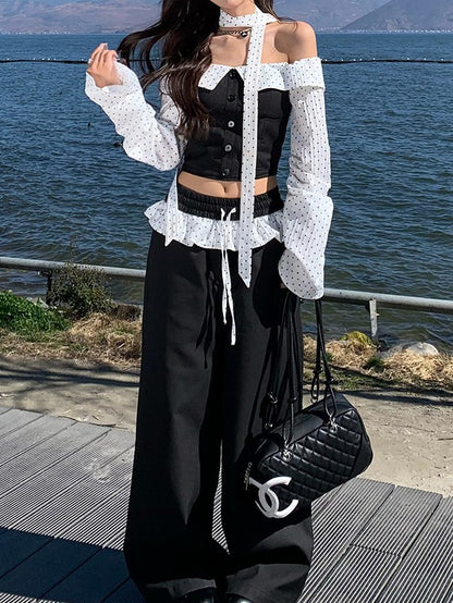 ドット切り替えオフショルダートップス TK0433