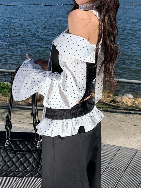 ドット切り替えオフショルダートップス TK0433