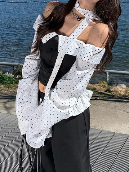 ドット切り替えオフショルダートップス TK0433