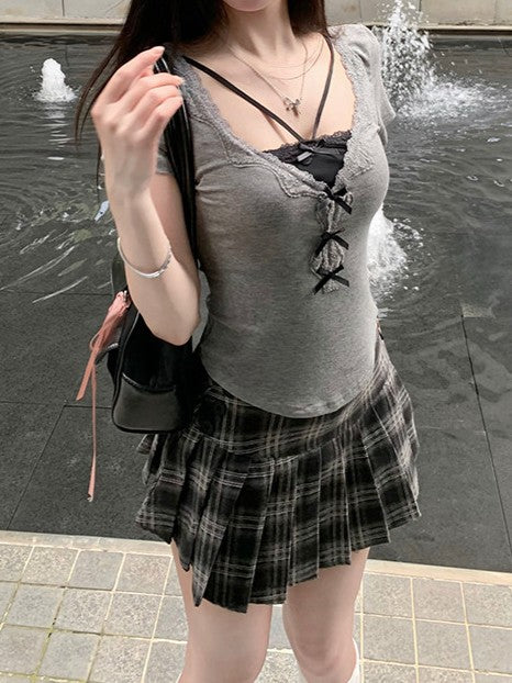 レースポイントフェイクレイヤードTシャツ TK0451