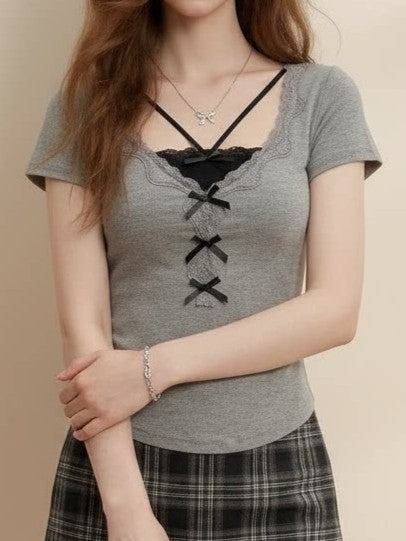 レースポイントフェイクレイヤードTシャツ TK0451