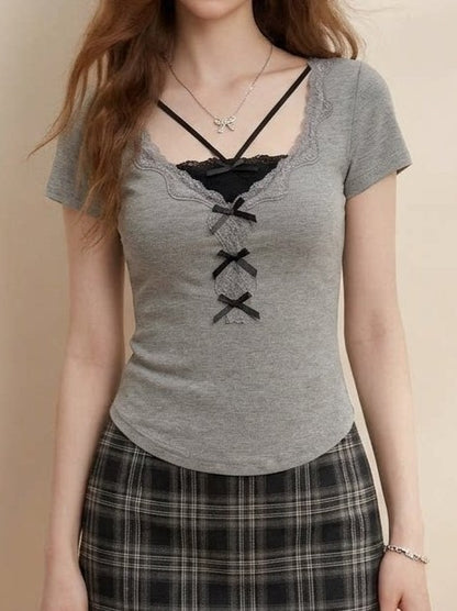 レースポイントフェイクレイヤードTシャツ TK0451