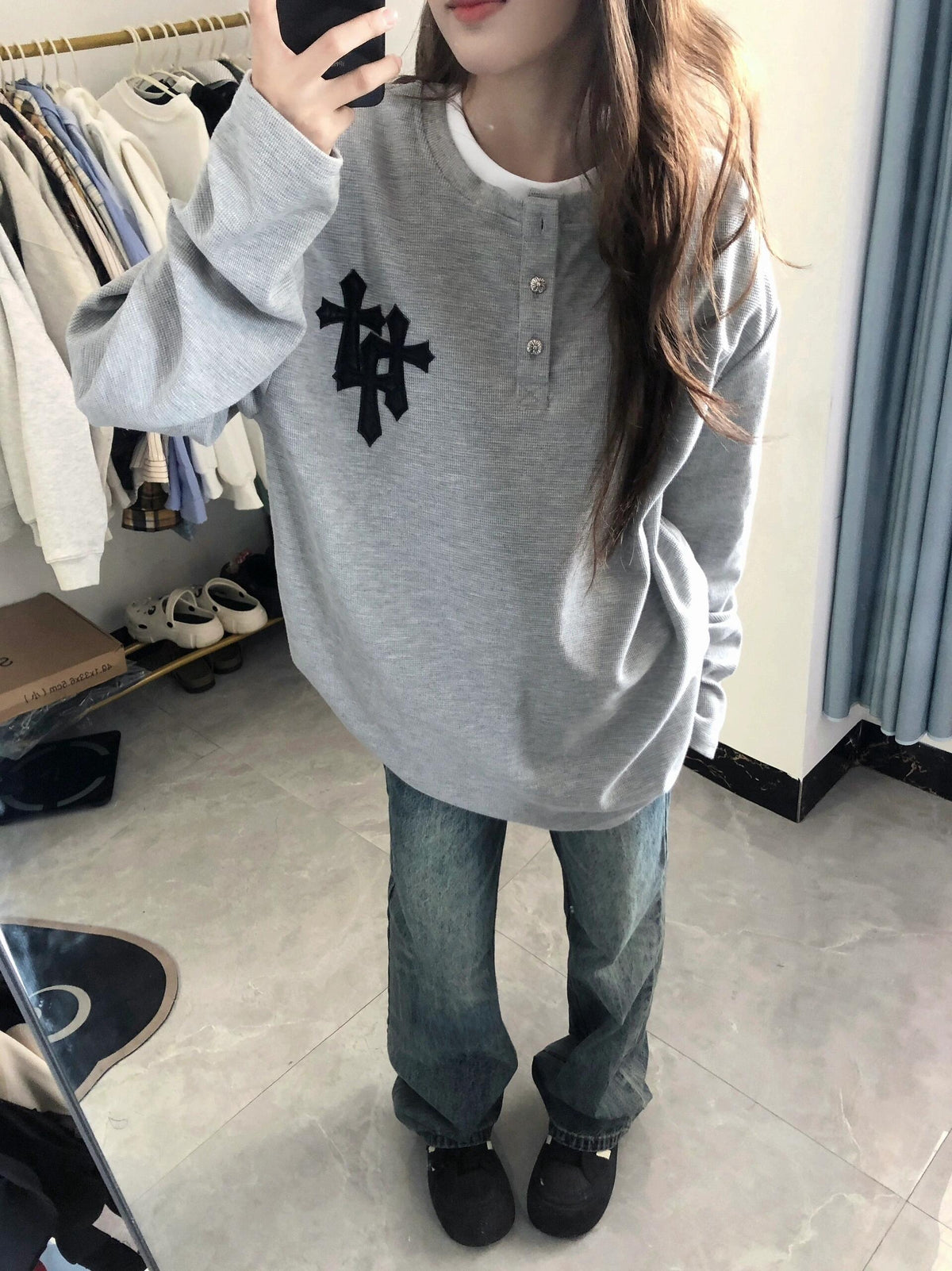 ワッフルヘンリーネックTシャツ TK0459