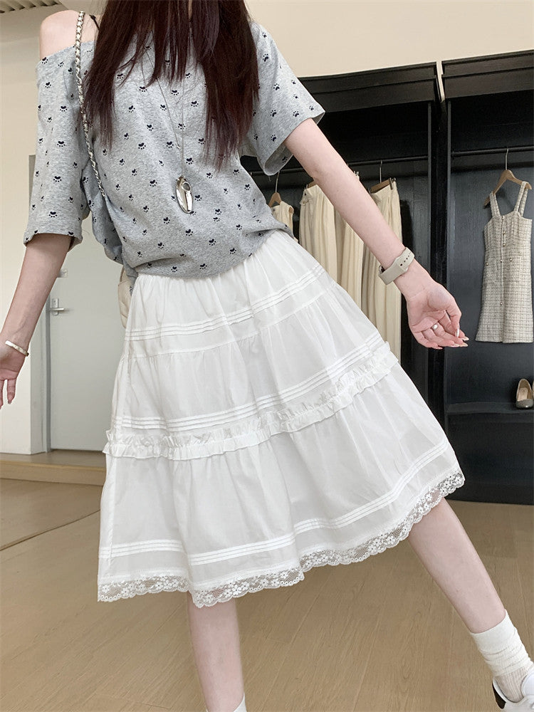 レースフリルティアードAラインスカート TK0464