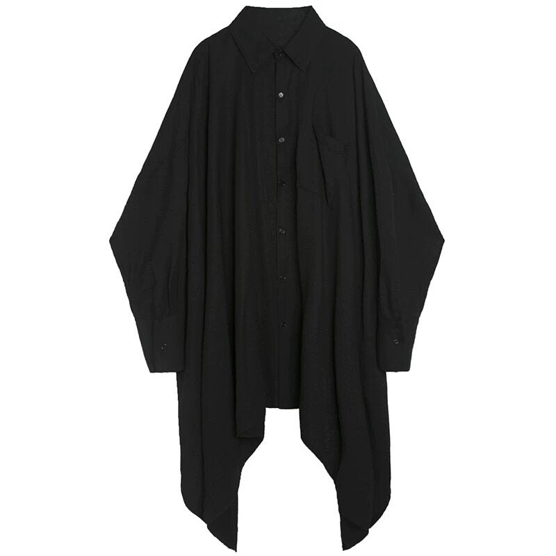 ブラックアシンメトリールーズロングシャツ TK0465