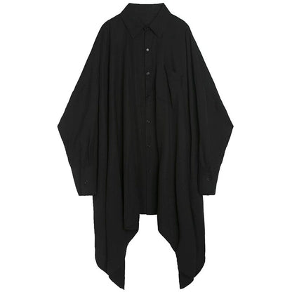 ブラックアシンメトリールーズロングシャツ TK0465