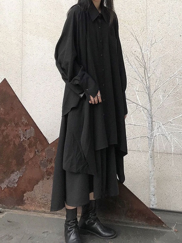 ブラックアシンメトリールーズロングシャツ TK0465
