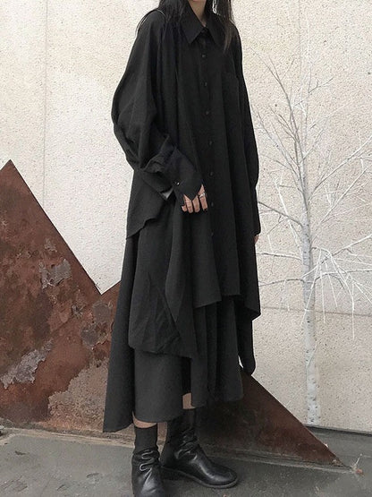 ブラックアシンメトリールーズロングシャツ TK0465