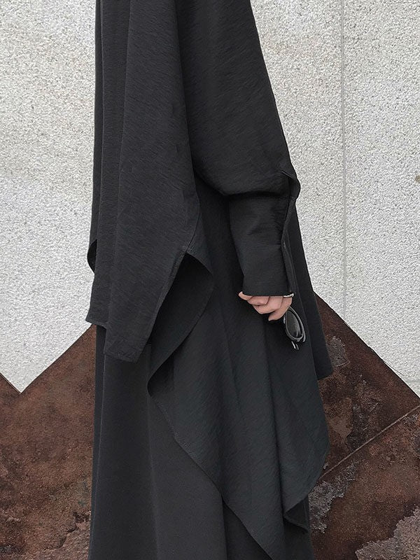 ブラックアシンメトリールーズロングシャツ TK0465