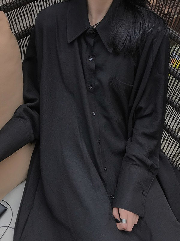 ブラックアシンメトリールーズロングシャツ TK0465