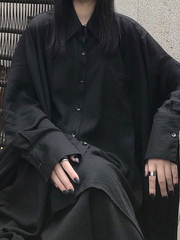 ブラックアシンメトリールーズロングシャツ TK0465