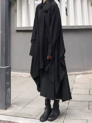 ブラックアシンメトリールーズロングシャツ TK0465
