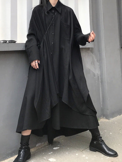 ブラックアシンメトリールーズロングシャツ TK0465