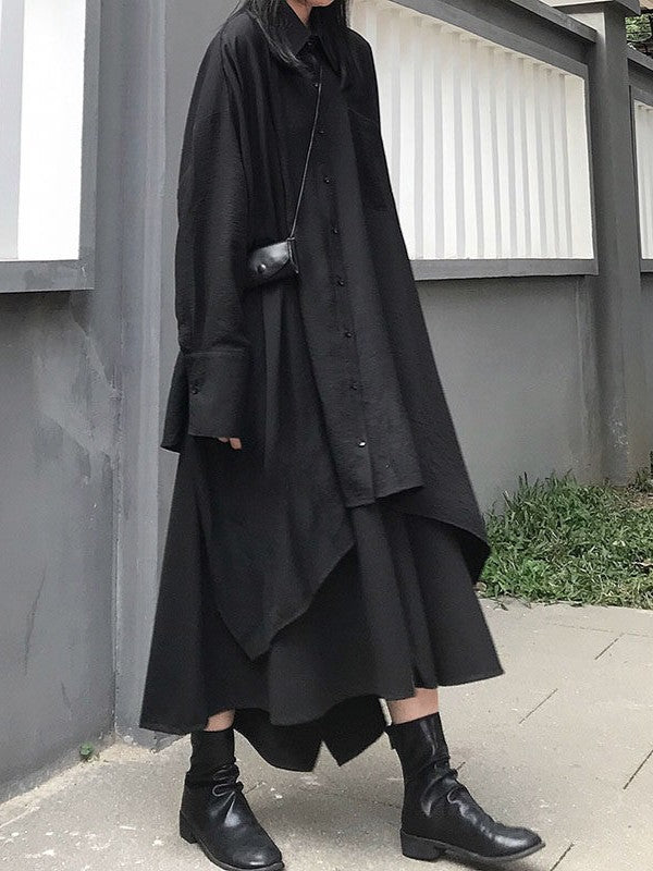 ブラックアシンメトリールーズロングシャツ TK0465
