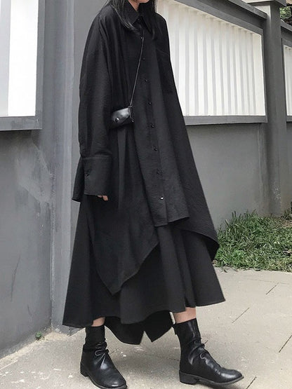 ブラックアシンメトリールーズロングシャツ TK0465
