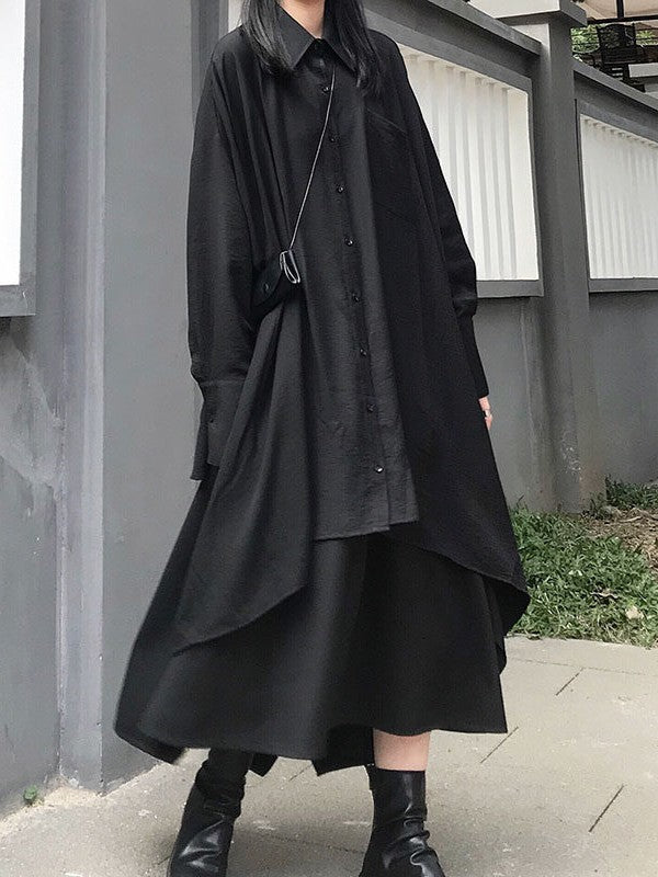 ブラックアシンメトリールーズロングシャツ TK0465