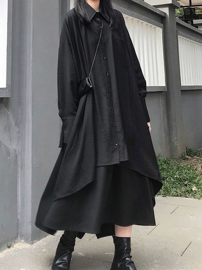 ブラックアシンメトリールーズロングシャツ TK0465
