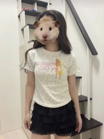 「15milk_0」ワッフルフラワーラウンドTシャツ TK0476