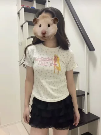 「15milk_0」ワッフルフラワーラウンドTシャツ TK0476