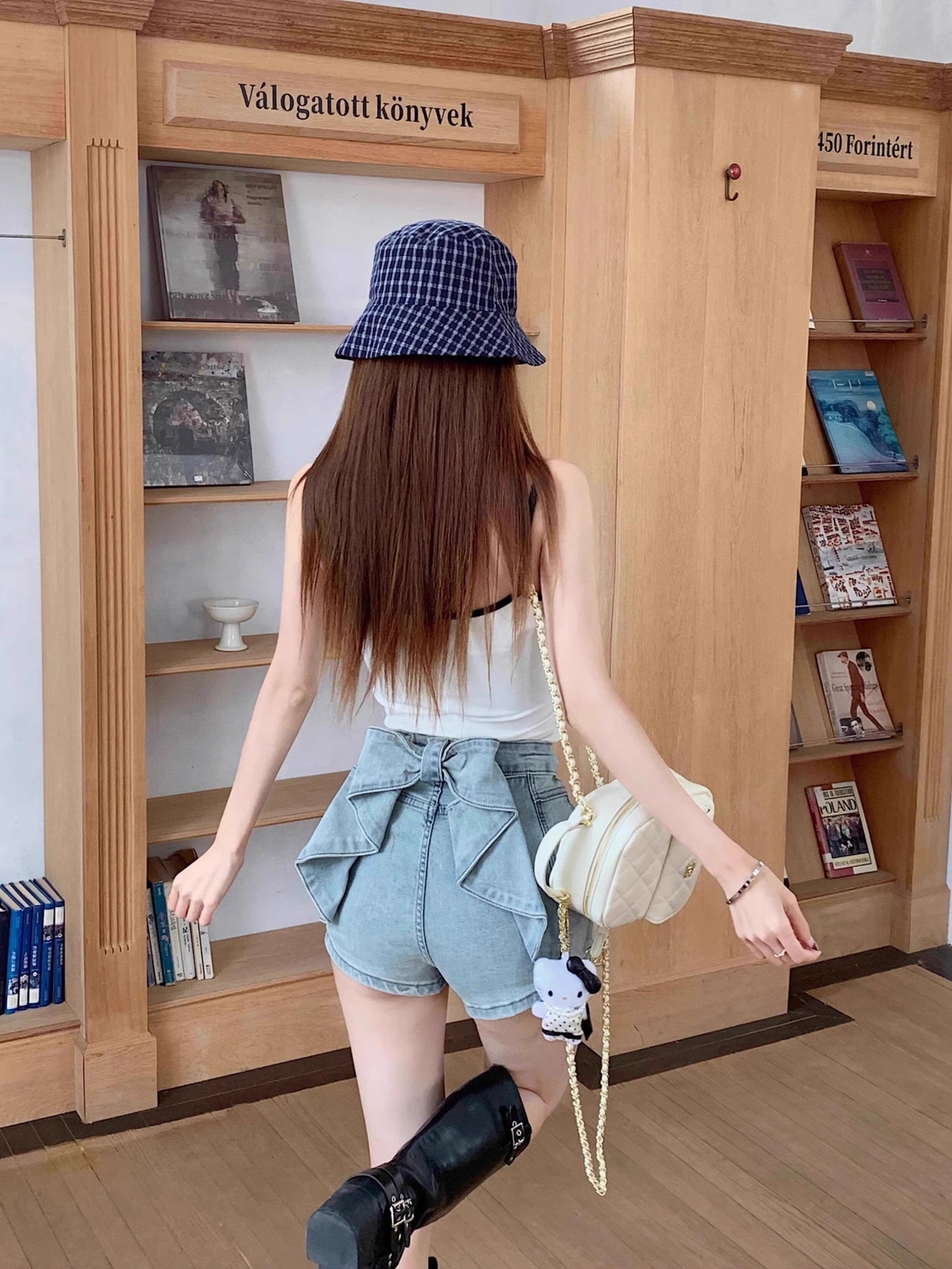 リボンデザインデニムショートパンツ TK0477