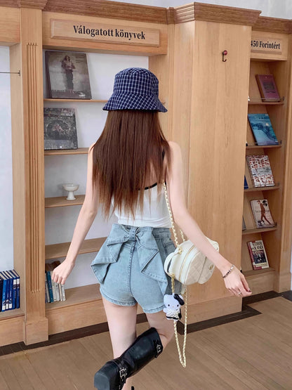 リボンデザインデニムショートパンツ TK0477