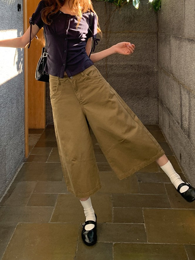 カーキワイドクロップドパンツ TK0496