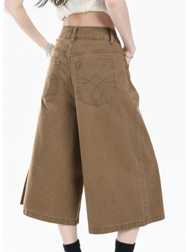 カーキワイドクロップドパンツ TK0496