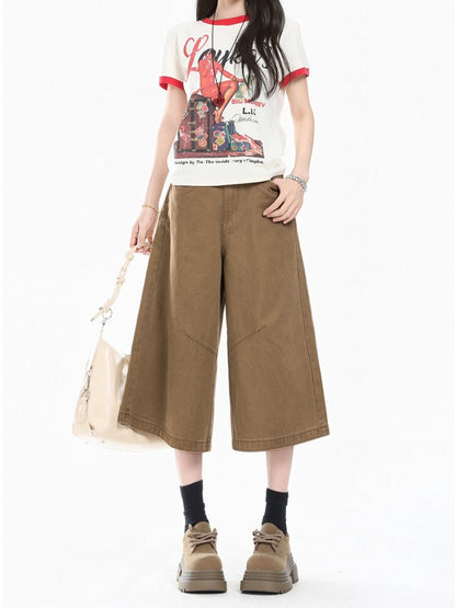 カーキワイドクロップドパンツ TK0496