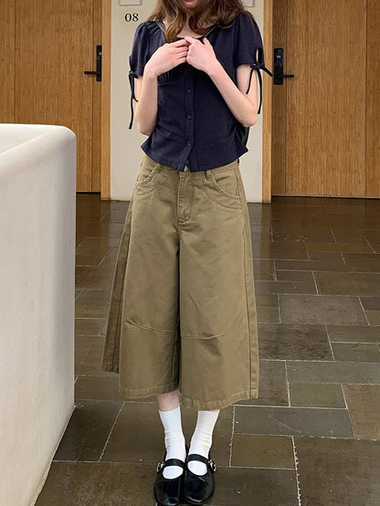 カーキワイドクロップドパンツ TK0496