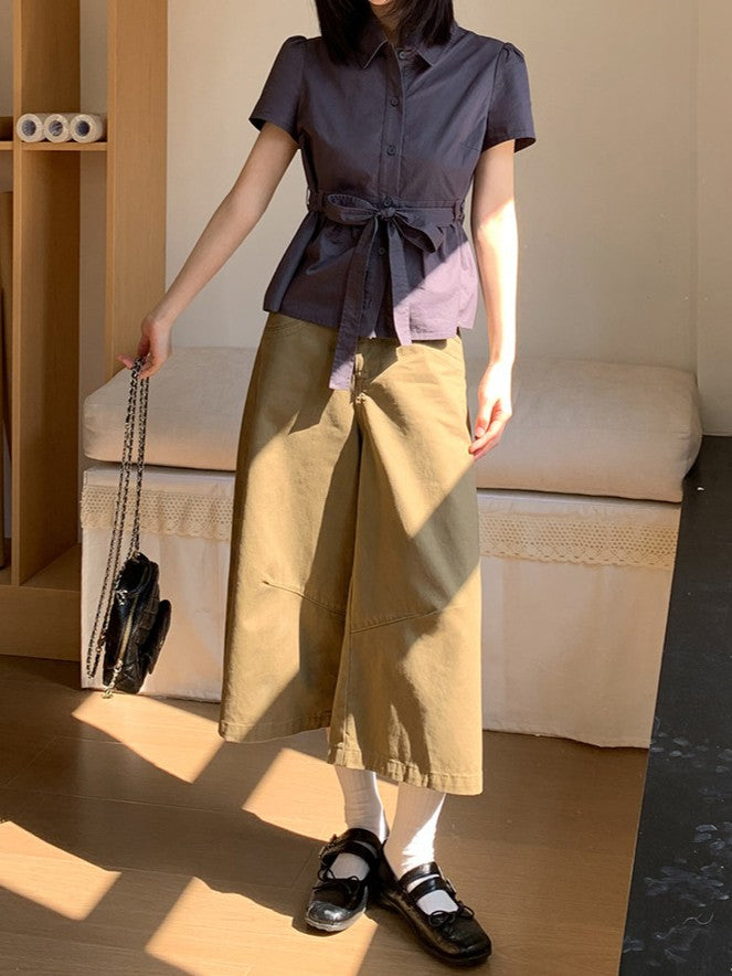 カーキワイドクロップドパンツ TK0496