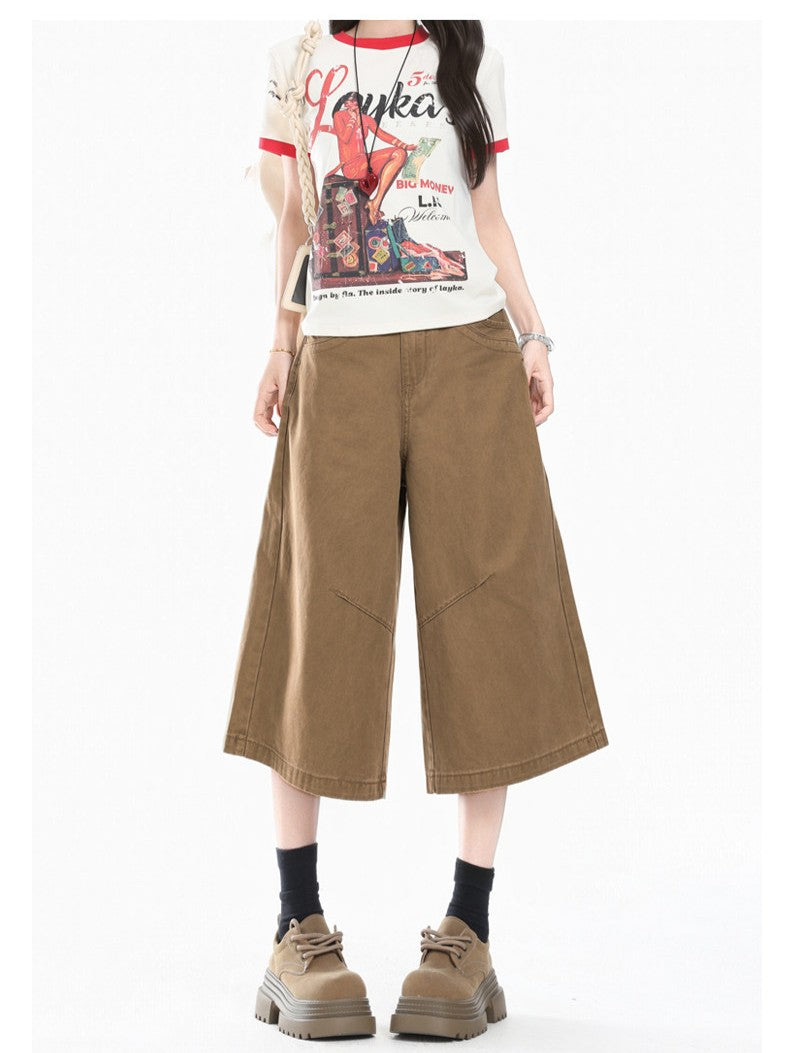 カーキワイドクロップドパンツ TK0496