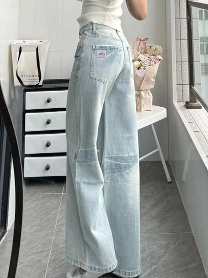 ライトブルーワイドストレートデニムパンツ TK0497
