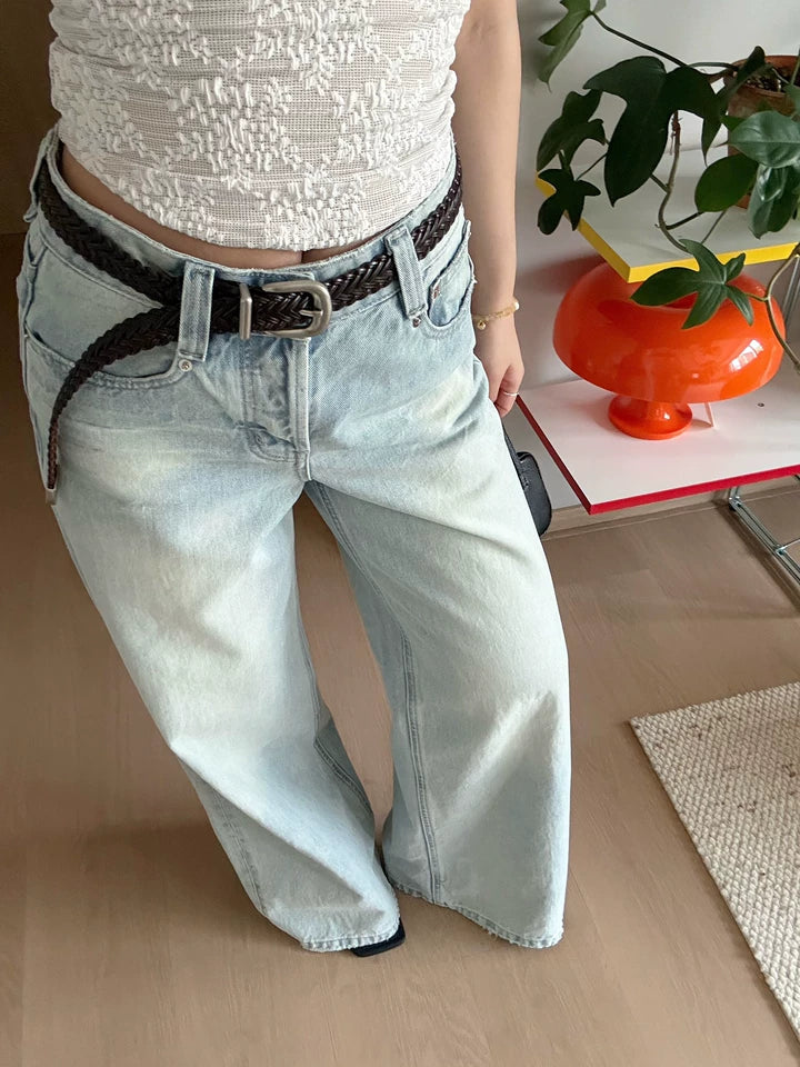ライトブルーワイドストレートデニムパンツ TK0497