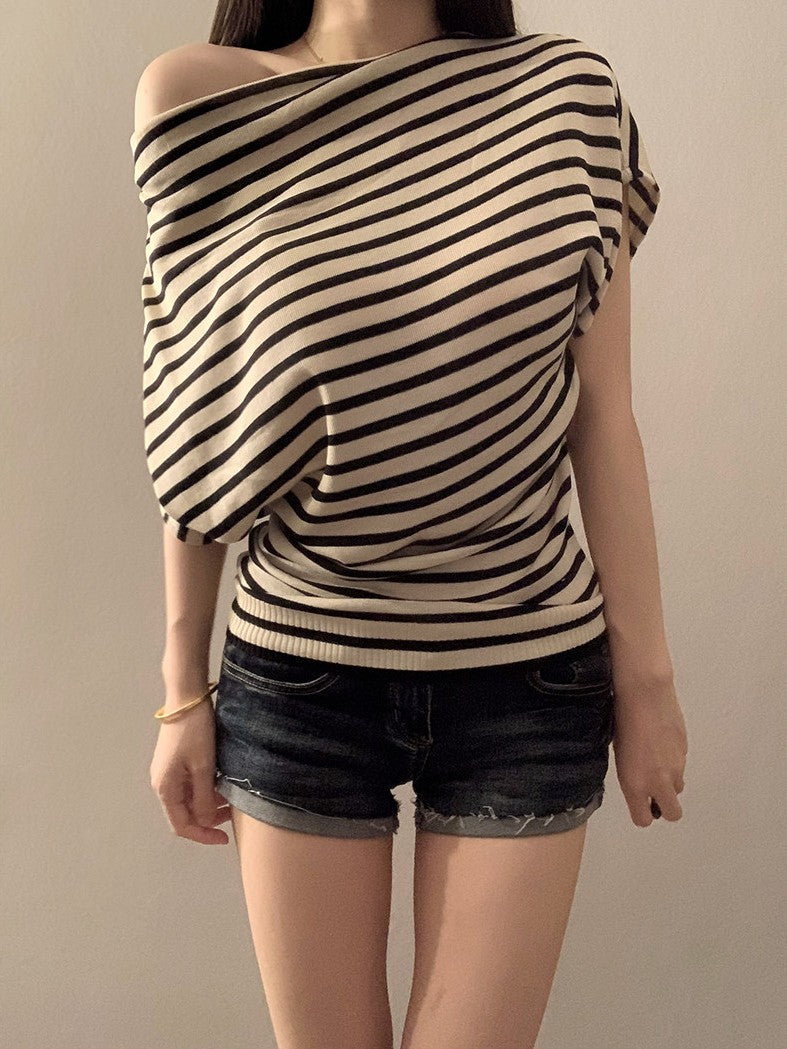 3WAYストライプオフショルダーTシャツ TK0501