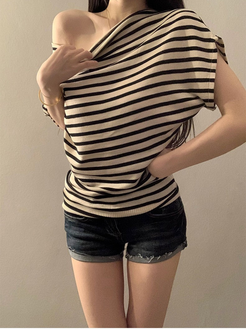 3WAYストライプオフショルダーTシャツ TK0501