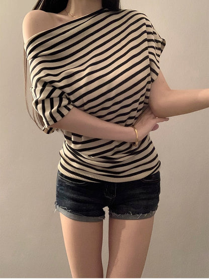 3WAYストライプオフショルダーTシャツ TK0501
