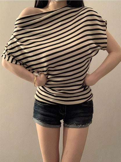 3WAYストライプオフショルダーTシャツ TK0501
