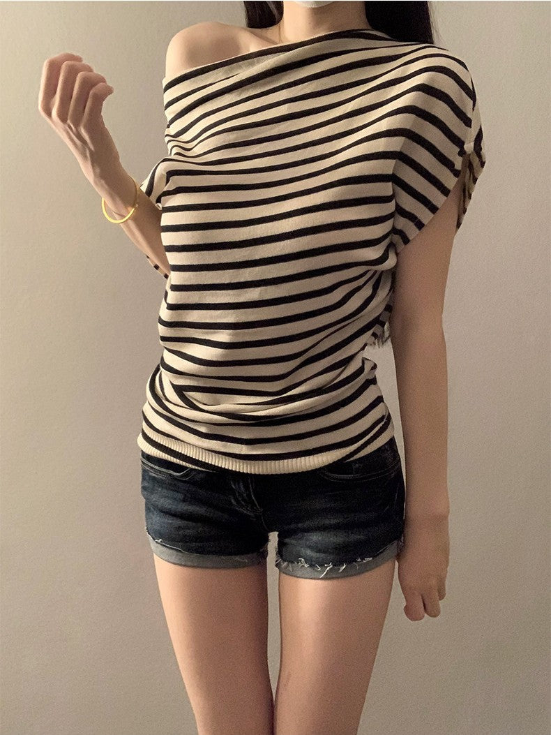 3WAYストライプオフショルダーTシャツ TK0501