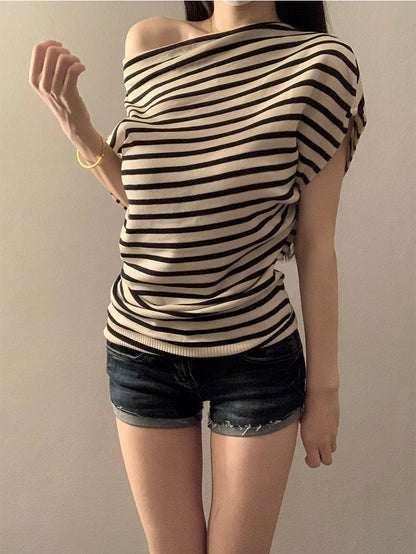 3WAYストライプオフショルダーTシャツ TK0501