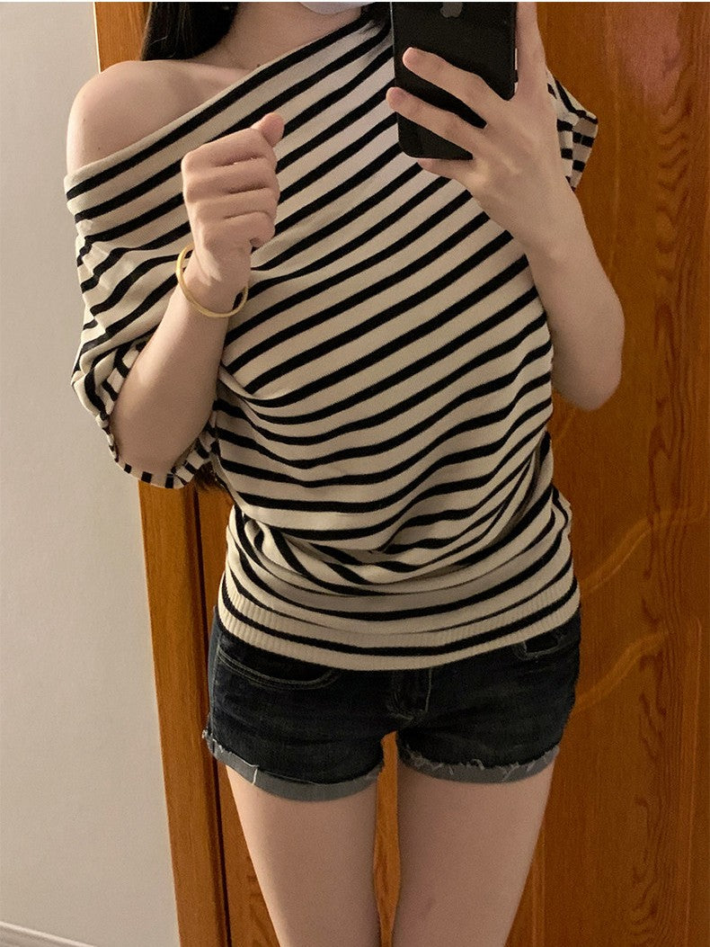 3WAYストライプオフショルダーTシャツ TK0501