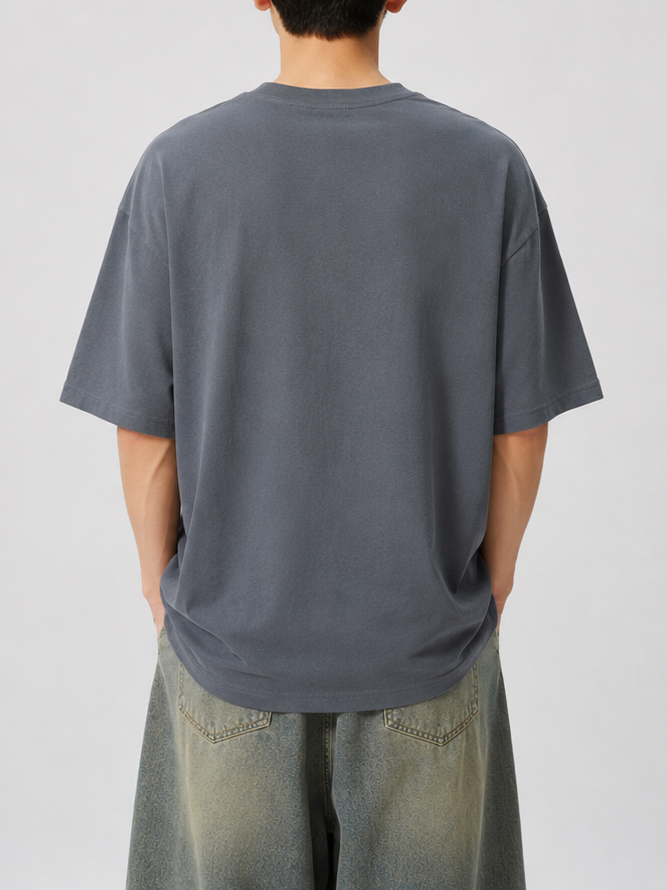 グレーコットンロゴプリントTシャツ TK0510