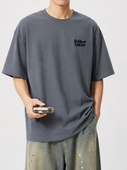 グレーコットンロゴプリントTシャツ TK0510