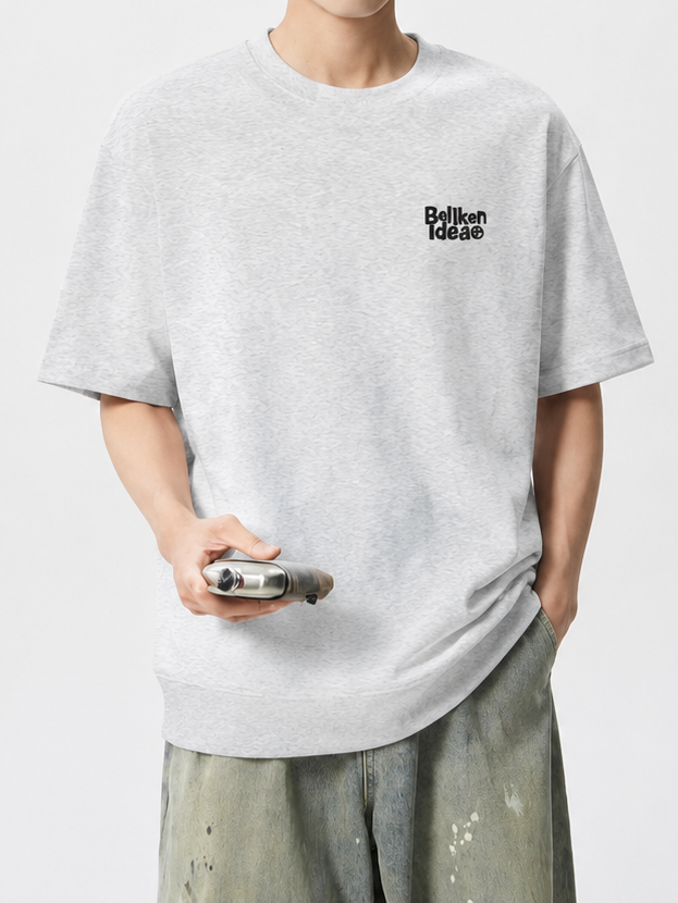 グレーコットンロゴプリントTシャツ TK0510