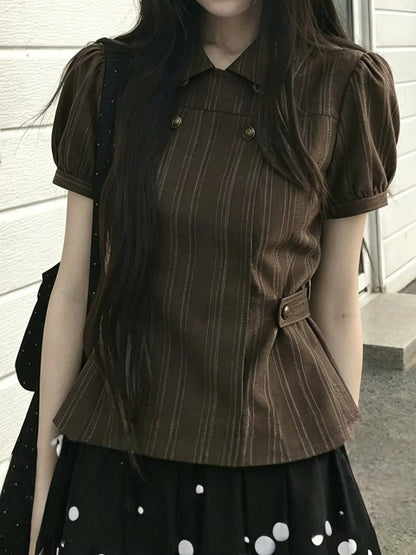 ストライプダブルボタンパフTシャツ TK0512