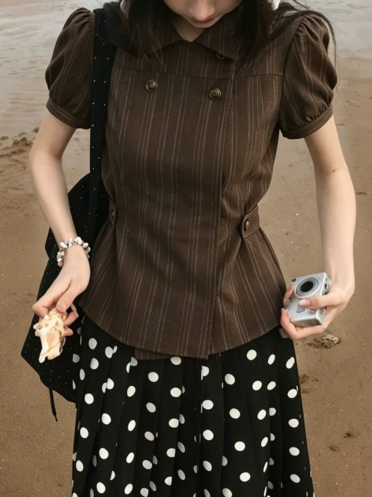 ストライプダブルボタンパフTシャツ TK0512