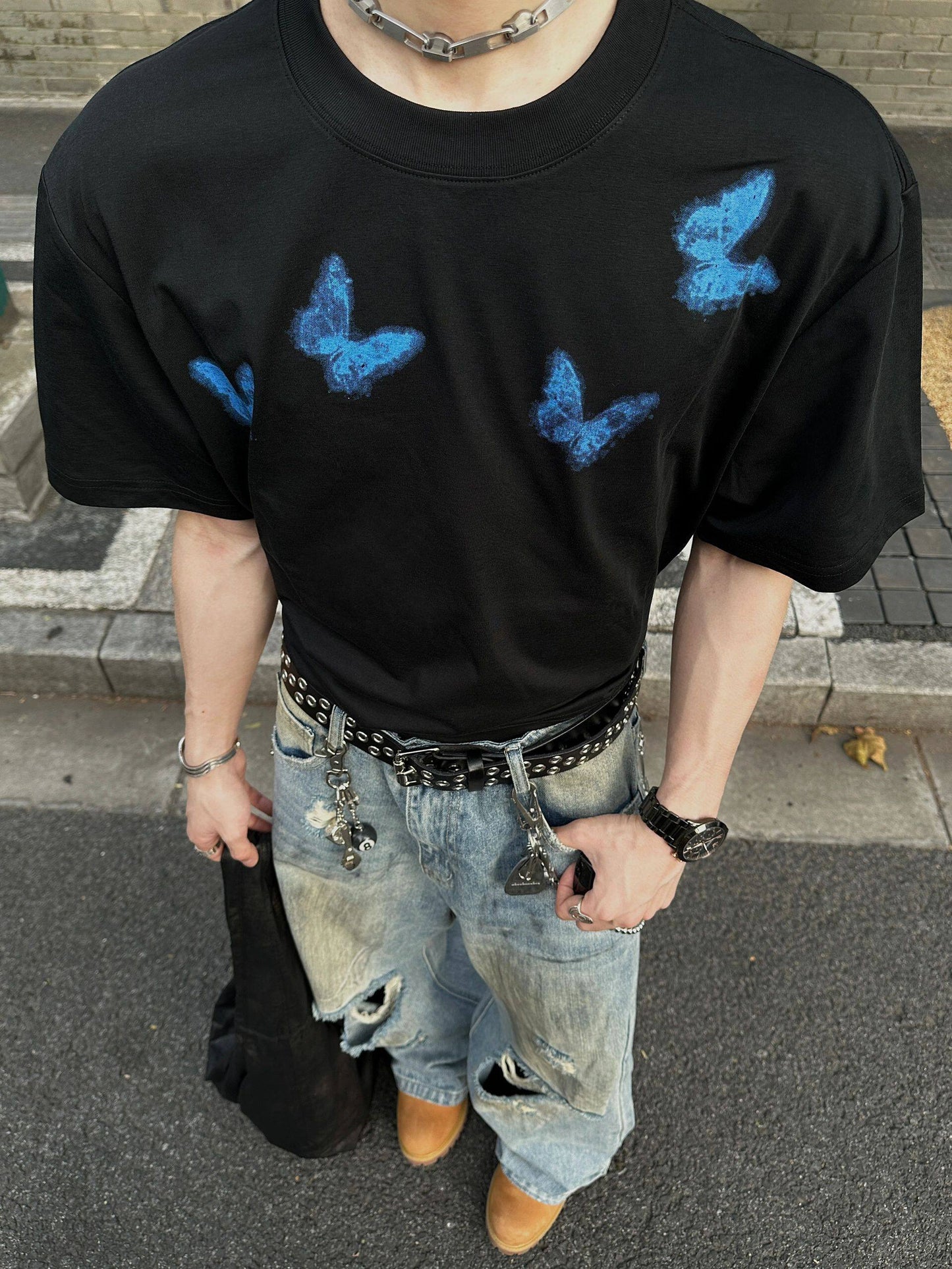 コットンバタフライプリントTシャツ TK0513