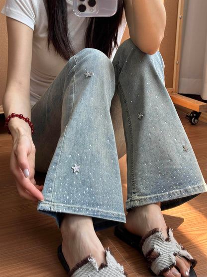 星柄ストーン付きフレアデニムパンツ TK0513